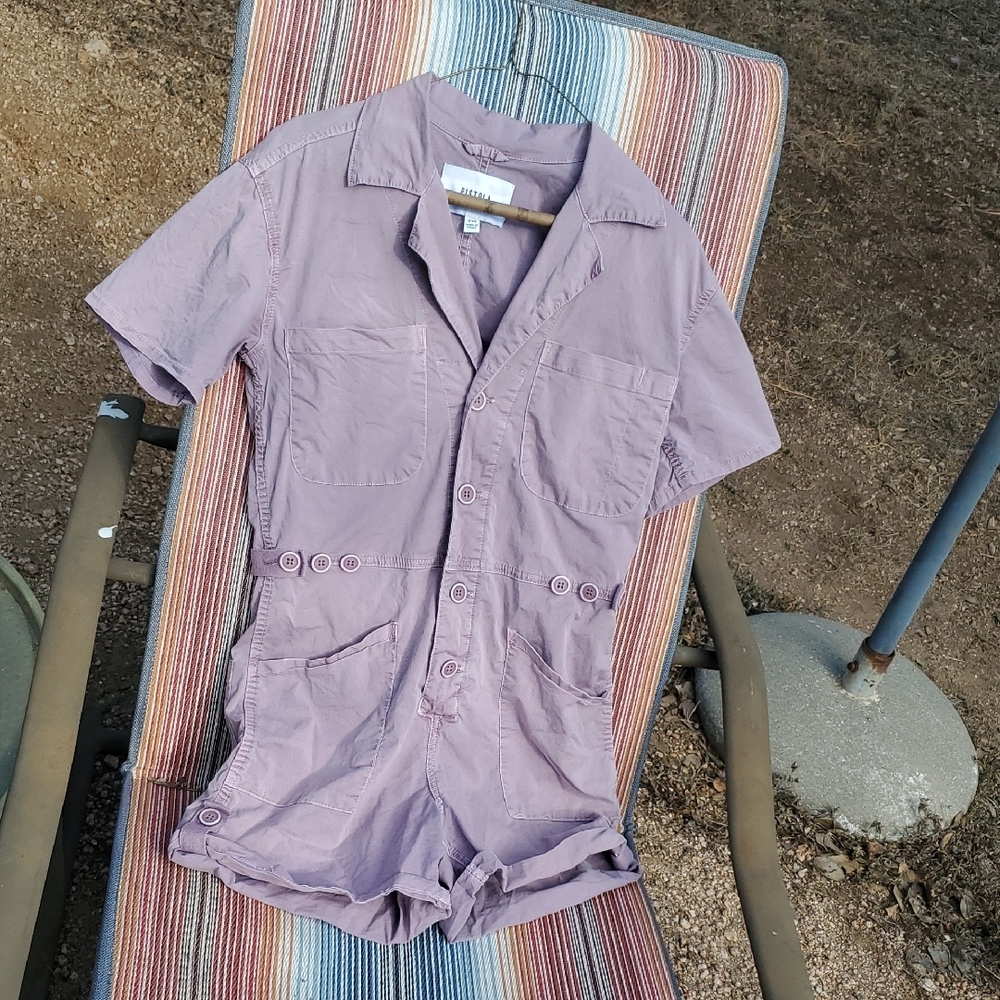 Pistola Lilac Cotton Denim Like Parker Button-Up Romper Short Suit Size XXS